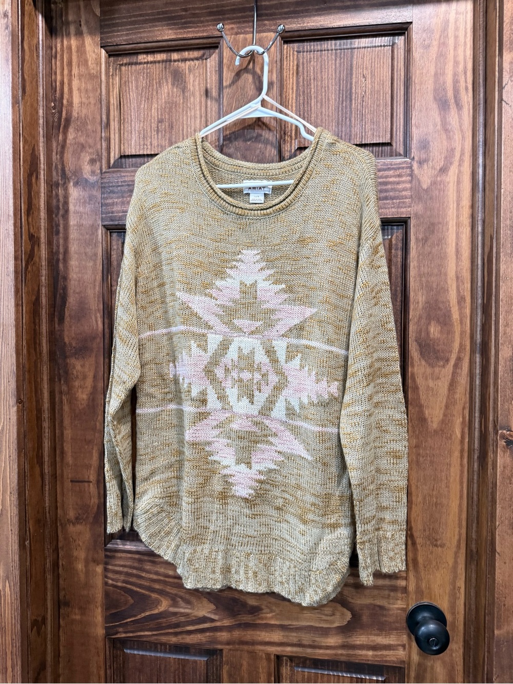 Ariat Pink Aztec-Print Crewneck Sweater - Mustard size large